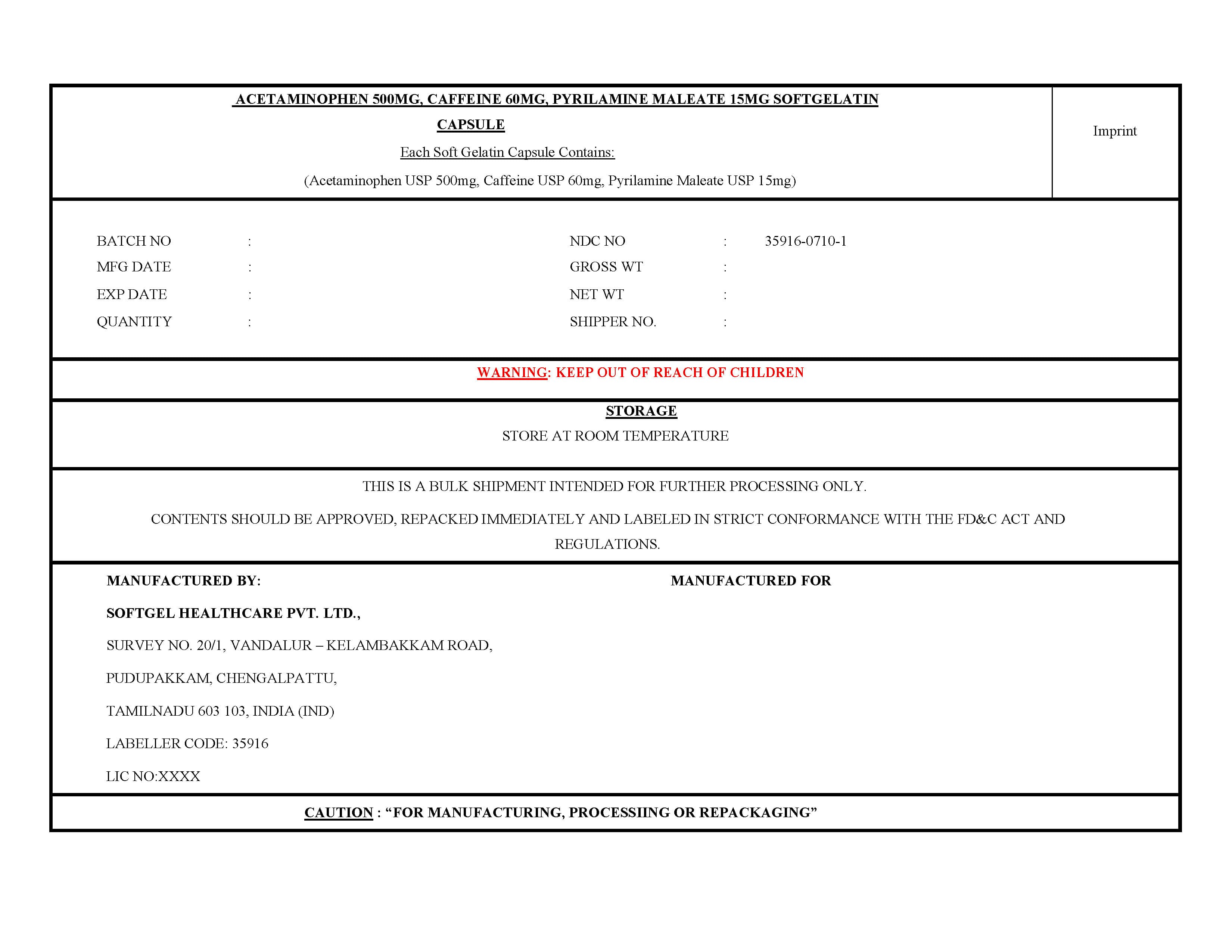 Acetaminophen , Caffeine and Pyrilamine Maleate package label