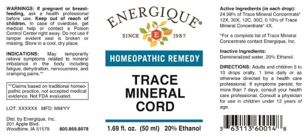 Trace Mineral Cord package label