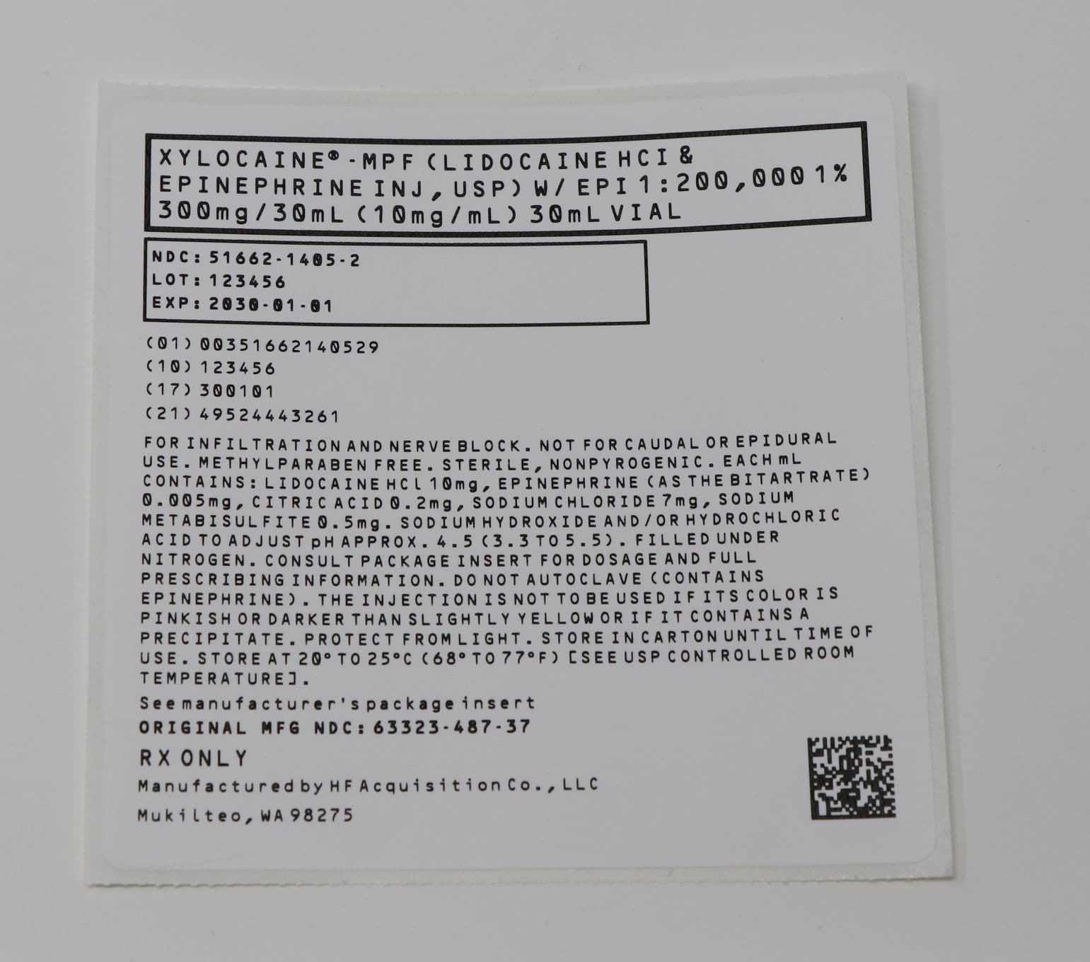 Xylocaine(r) -mpf (lidocaine Hci and Epinephrine) package label