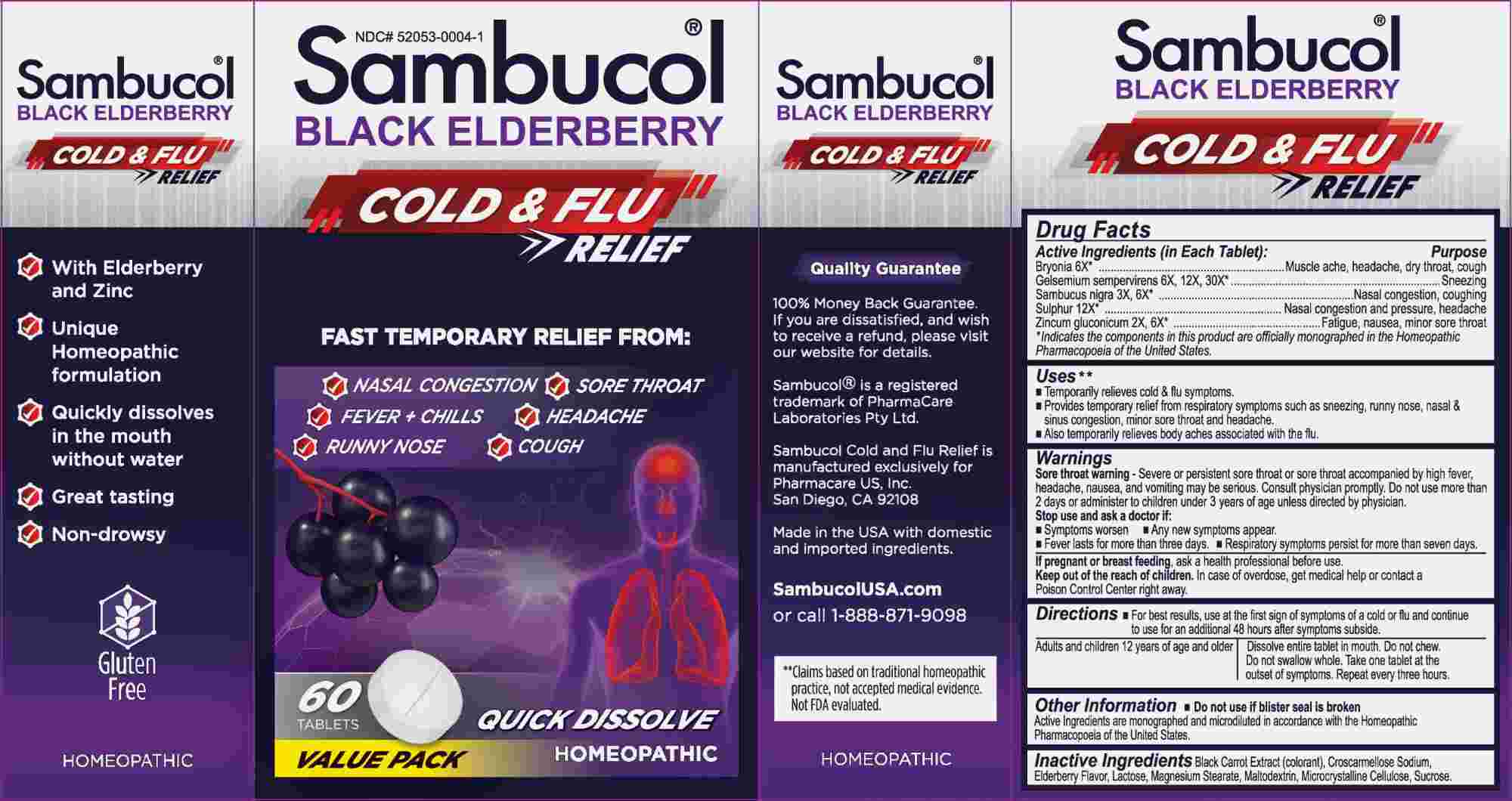 Sambucol Cold and Flu Relief package label