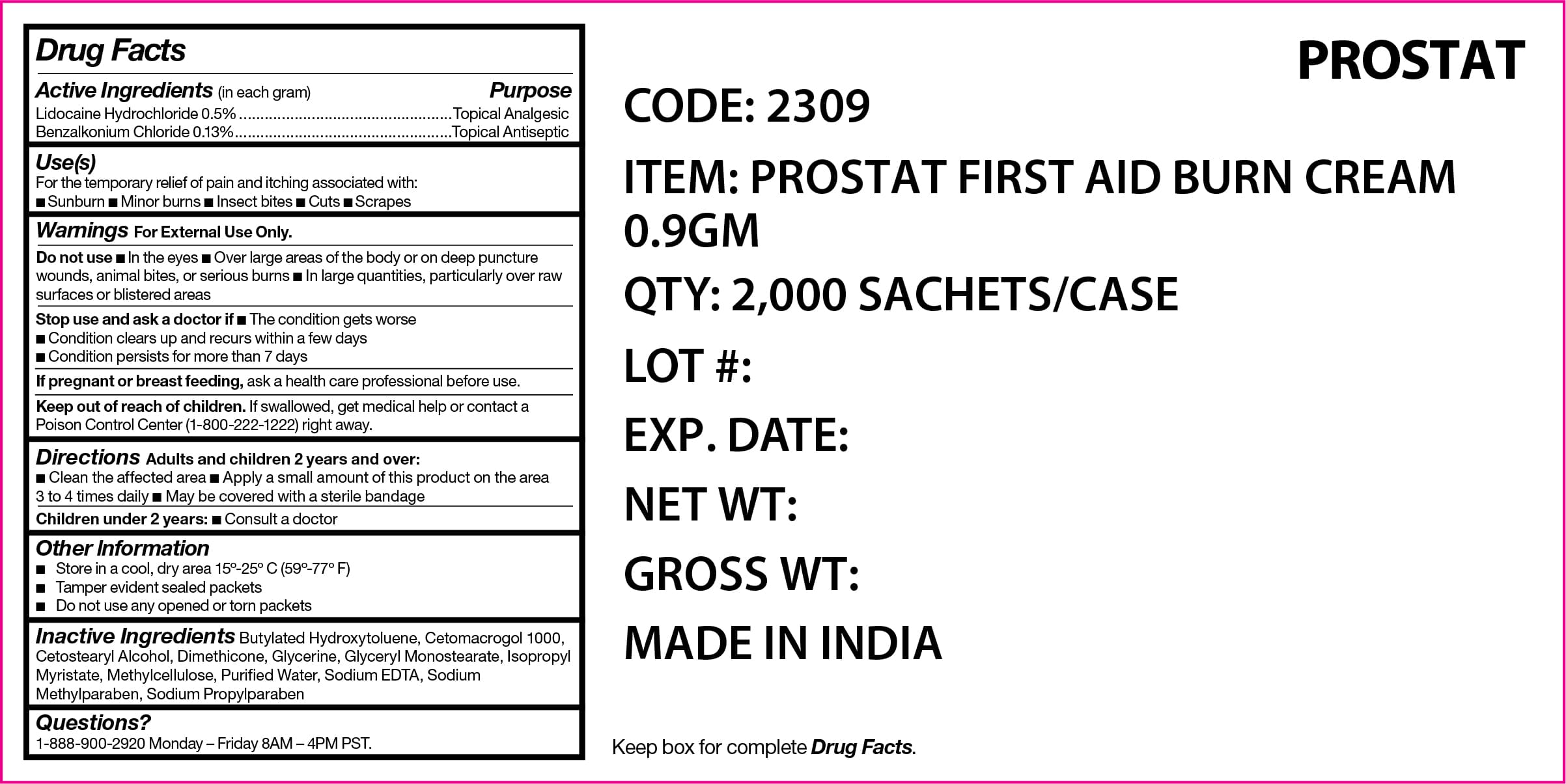 First Aid Burn Cream package label