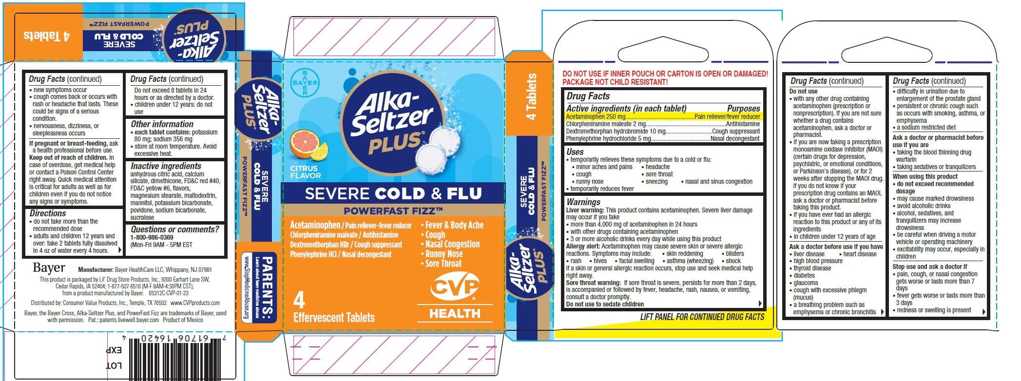 Alka-Seltzer Plus Cold and Flu, Cvp package label