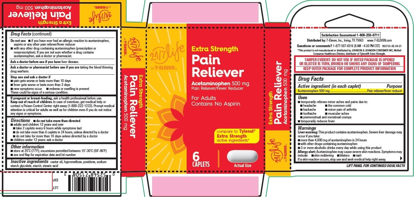 Pain Reliever, Extra Strength, 24-7 Life by 7-Eleven package label