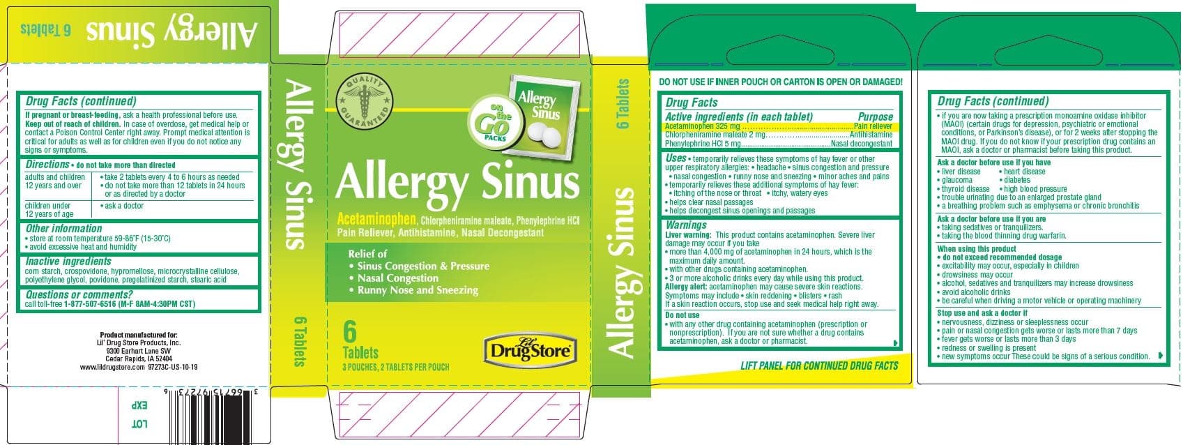 Allergy Sinus, Lil Drug Store package label