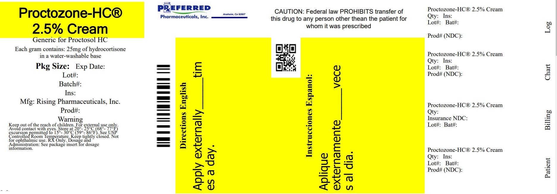 Proctozone-Hc package label