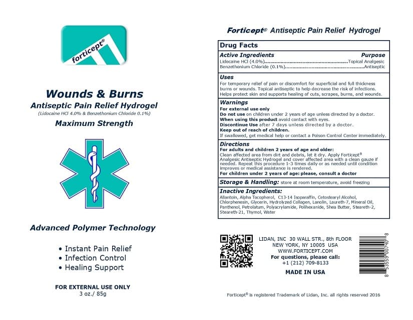 Forticept Wounds and Burns Hydrogel package label