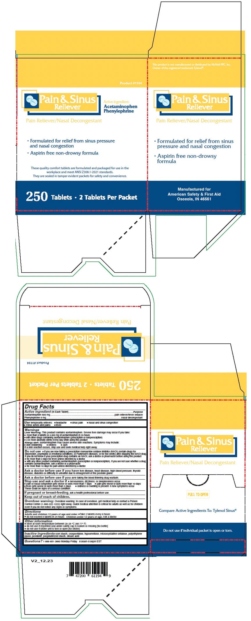 Pain and Sinus Reliever package label