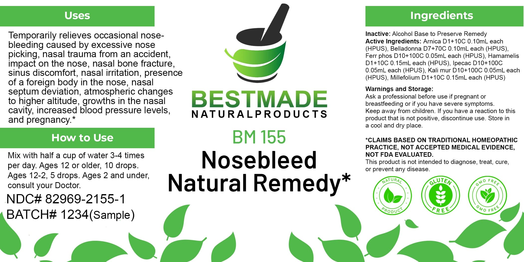 Bestmade Natural Products Bm155 package label
