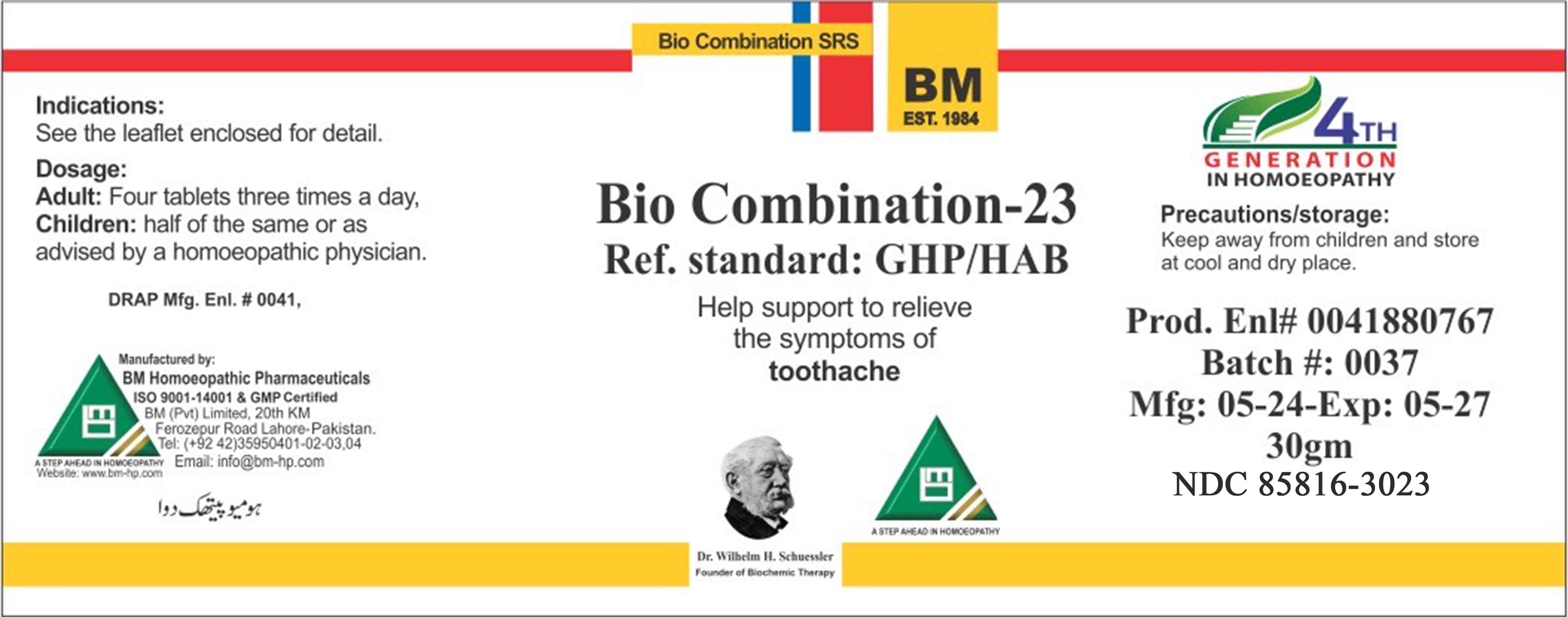 Bm Homeopathic Remedy Bio Com 23 Toothache package label
