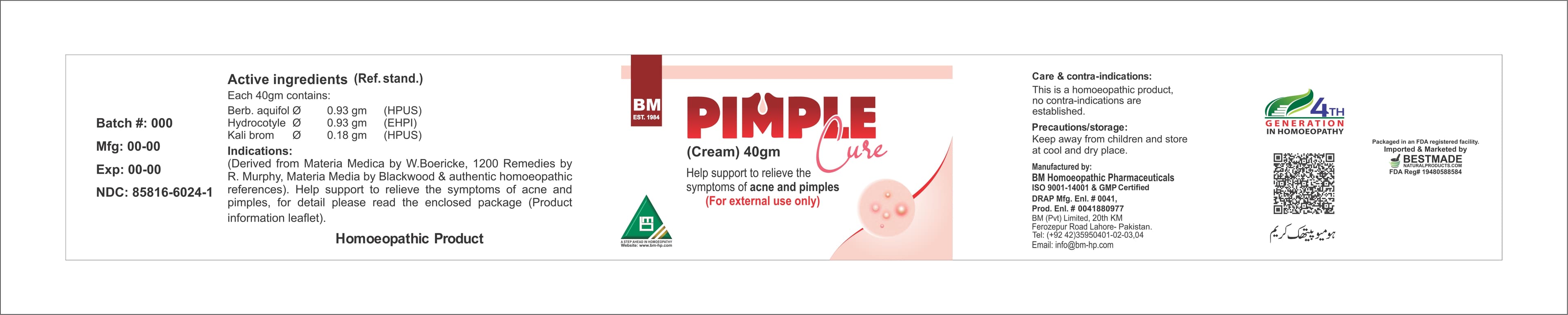 Bm Pimples Cure package label