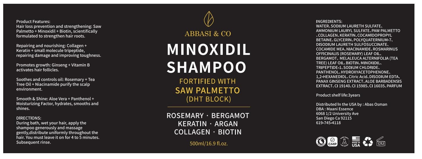 Abbasi Co Minoxidil Shampoo — Reference image, actual packaging may vary
