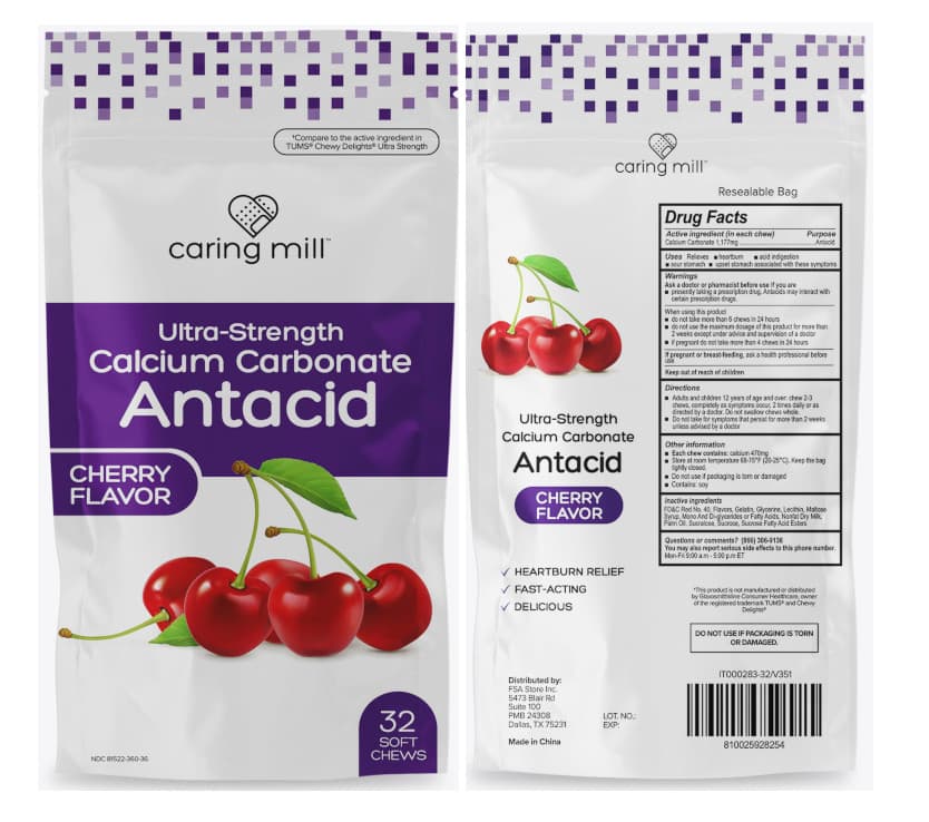 Caring Mill Antacid Cherry Flavor Soft Chews — Reference image, actual packaging may vary