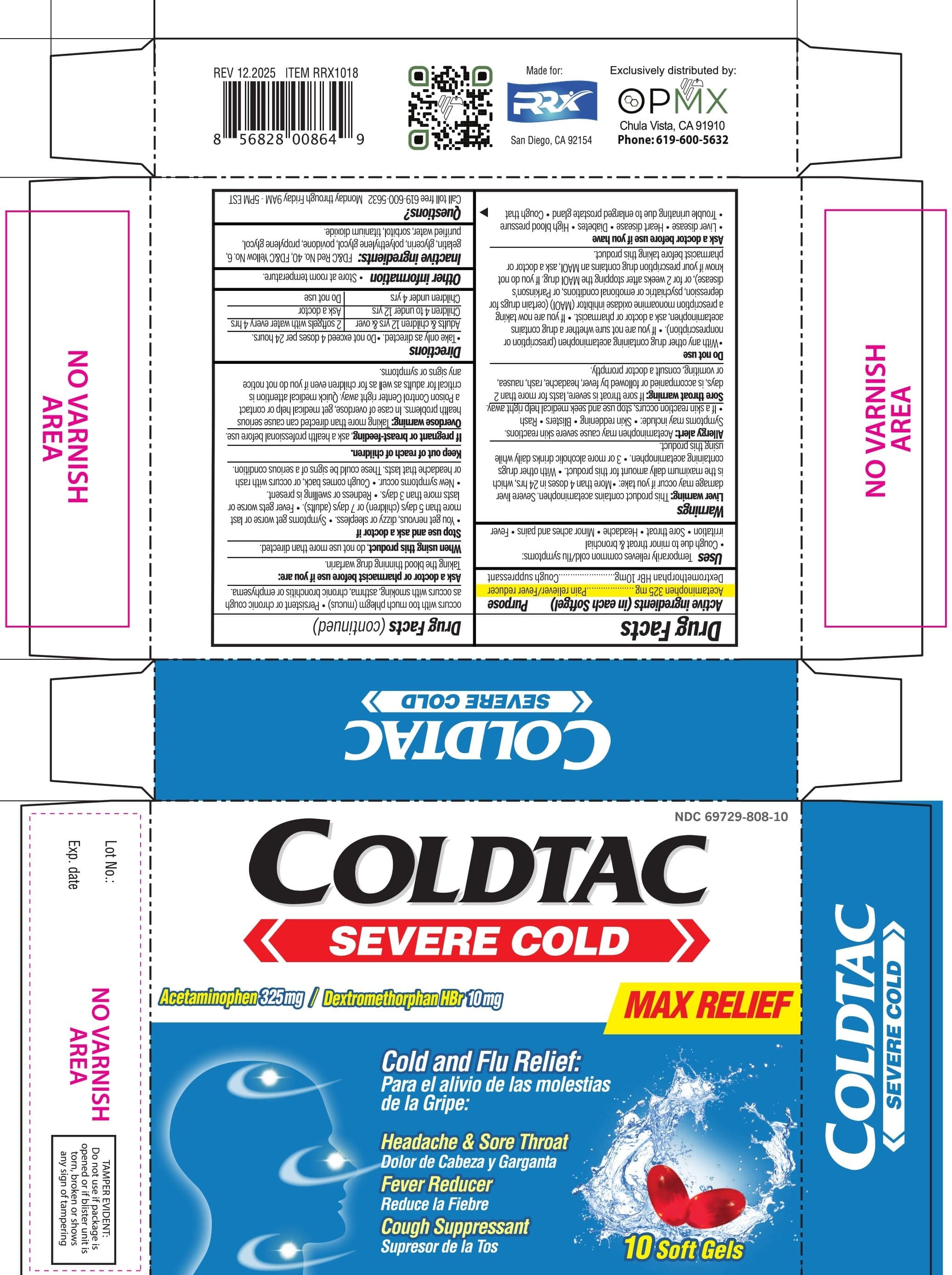 Coldtac Severe Cold (Acetaminohpen, Dextromethorphan Hydrobromide) package label