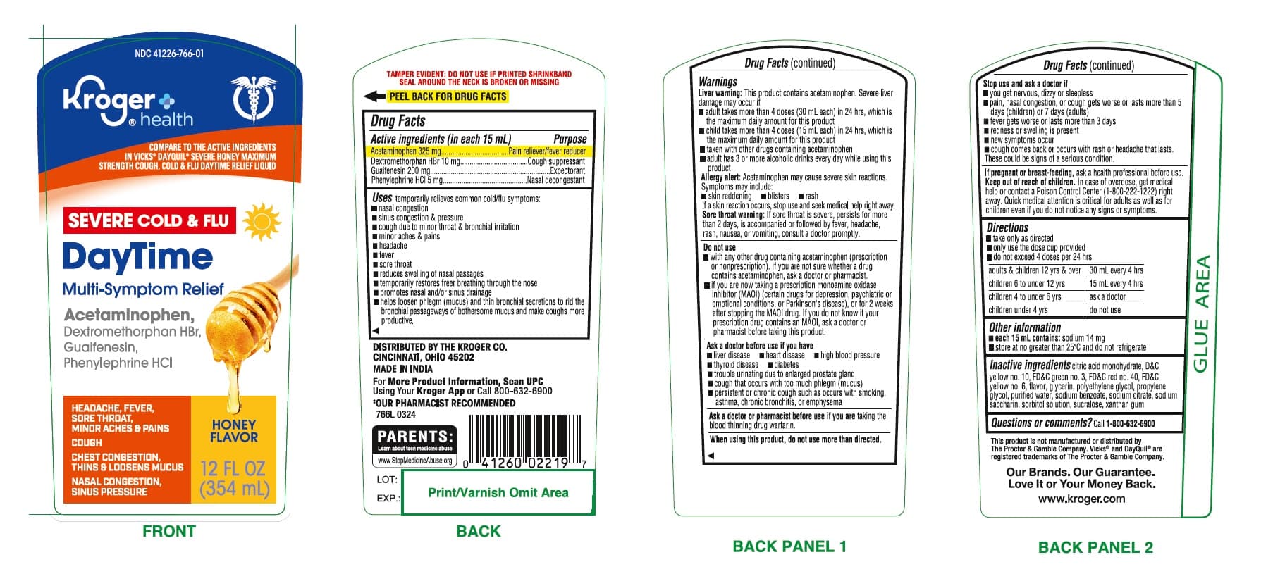 Severe Cold and Flu Daytime Honey (Acetaminophen, Dextromethrophan Hbr, Guaifenesin, Phenylephrine HCL) package label