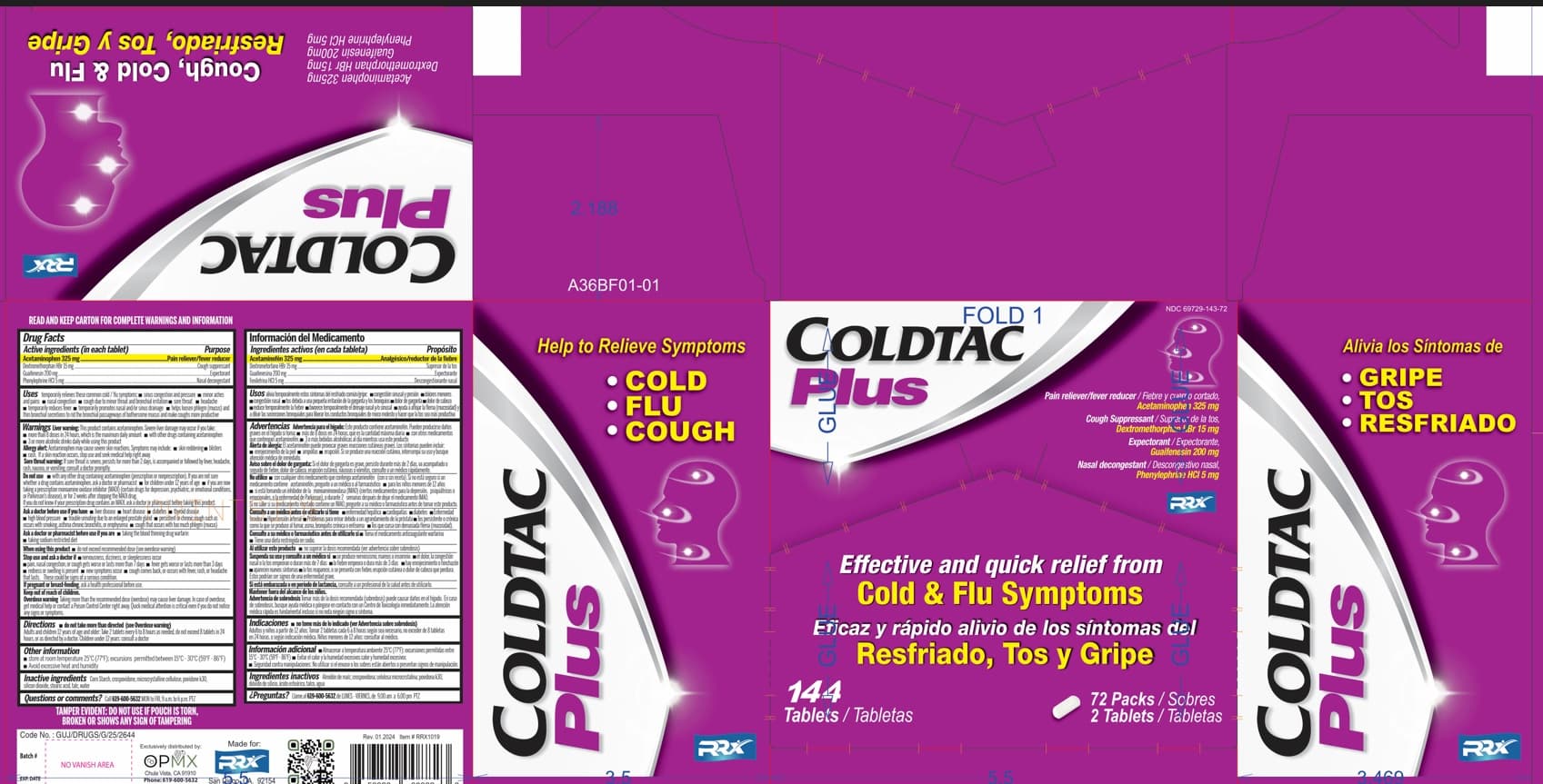 Coldtac Plus (Acetaminophen, Phenylephrin Hydrochloride, Dextromethorphan Hydrobromide) package label