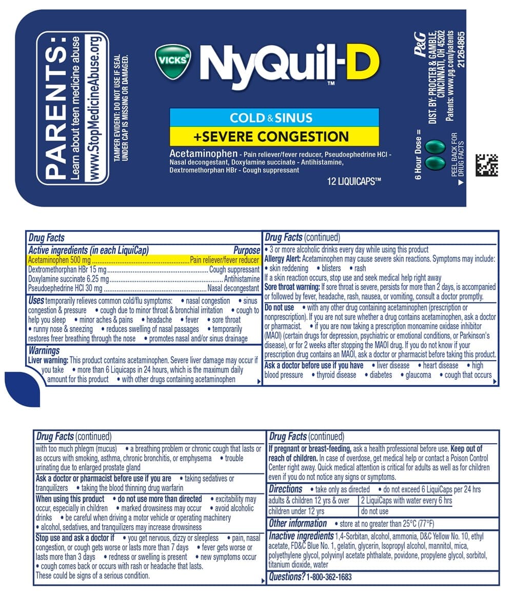 Vicks Nyquil-D (Acetaminophen, Pseudoephedrine Hcl, Doxylamine Succinate, Dextromethorphan HBR) package label