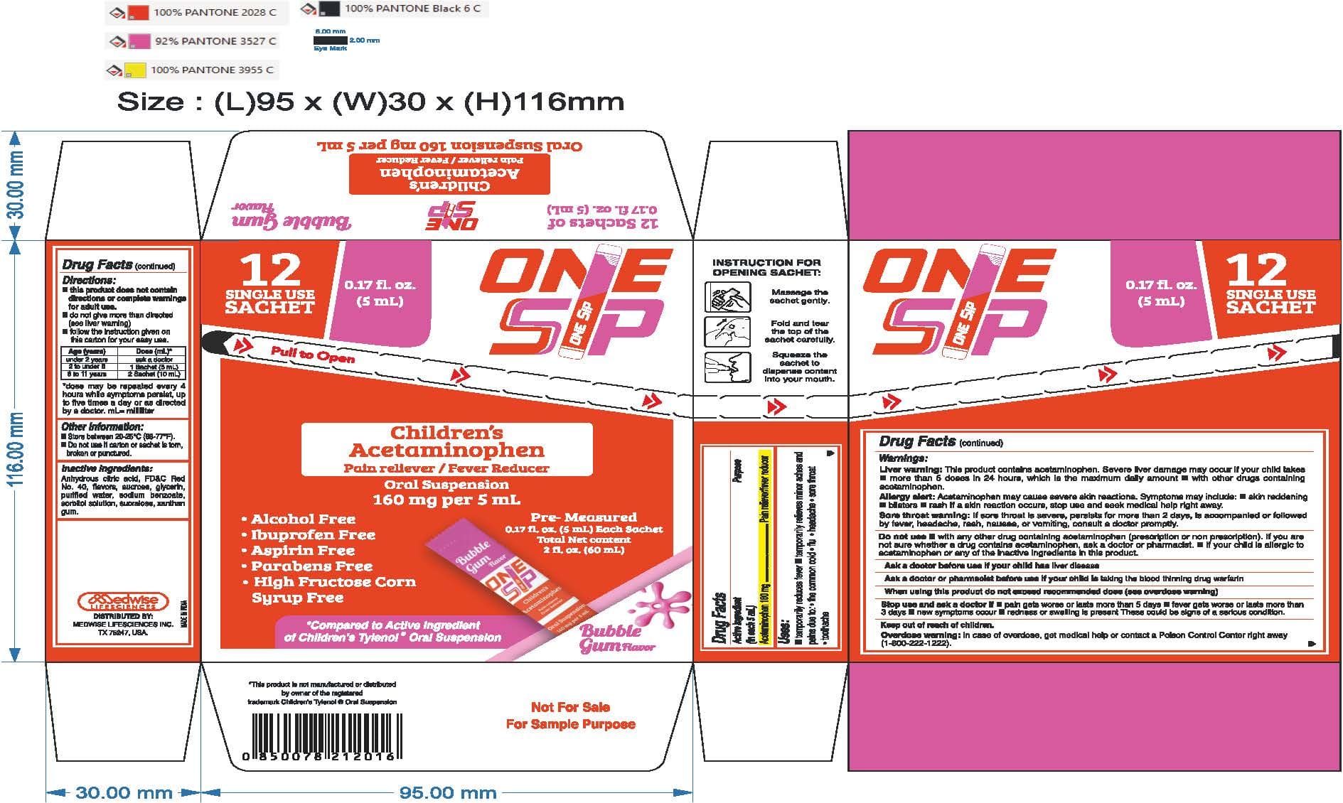 Onessip Acetaminophen Oral Suspension Bubble Gum 5 Ml (Acetaminophen 160 Mg / 5 Ml) package label