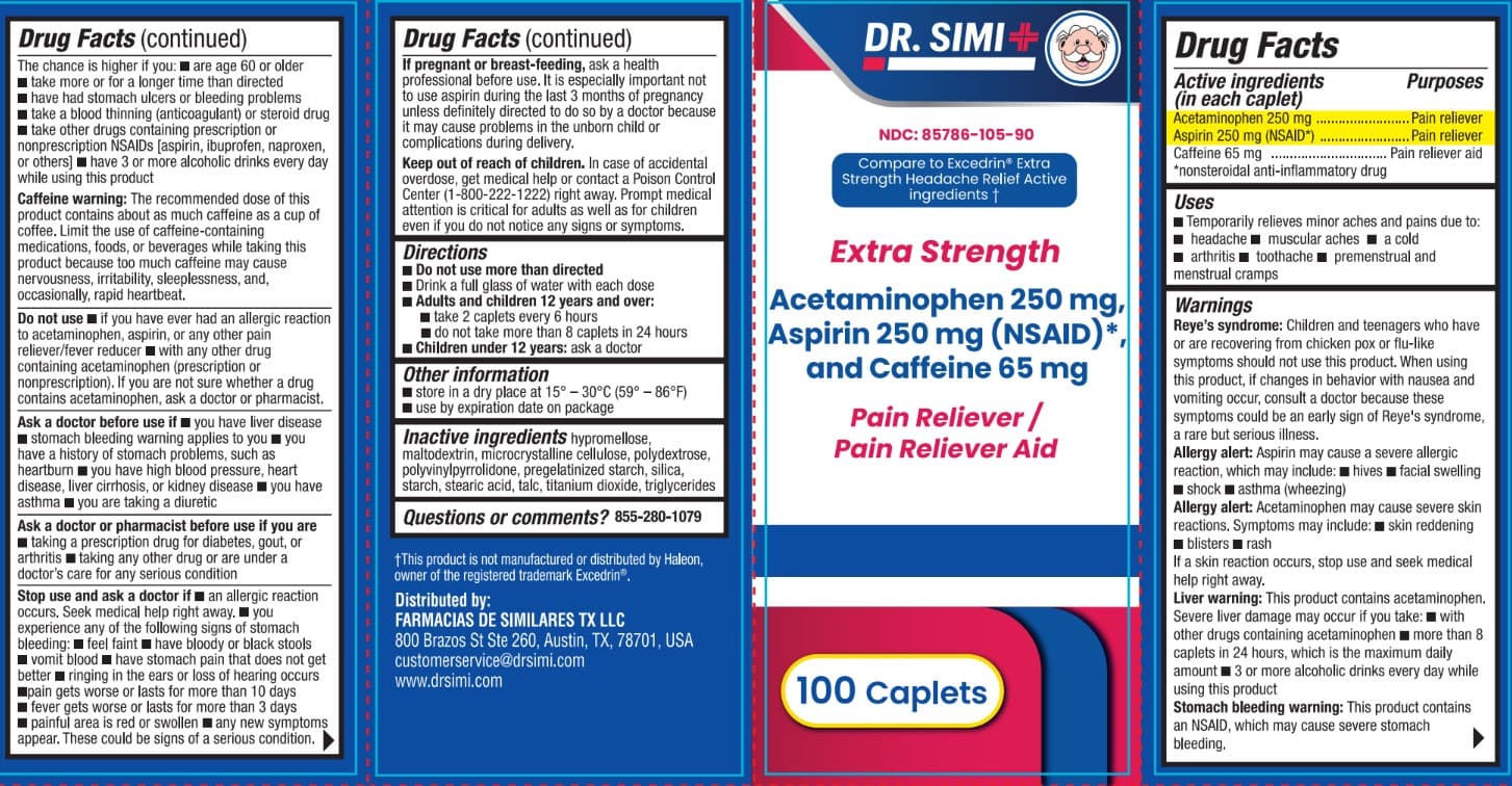 DR Simi Extra Strength Acetaminophen 250 Mg, Aspirin 250... (Acetaminophen 250 Mg, Aspirin 250 Mg, and Caffeine 65 Mg) package label