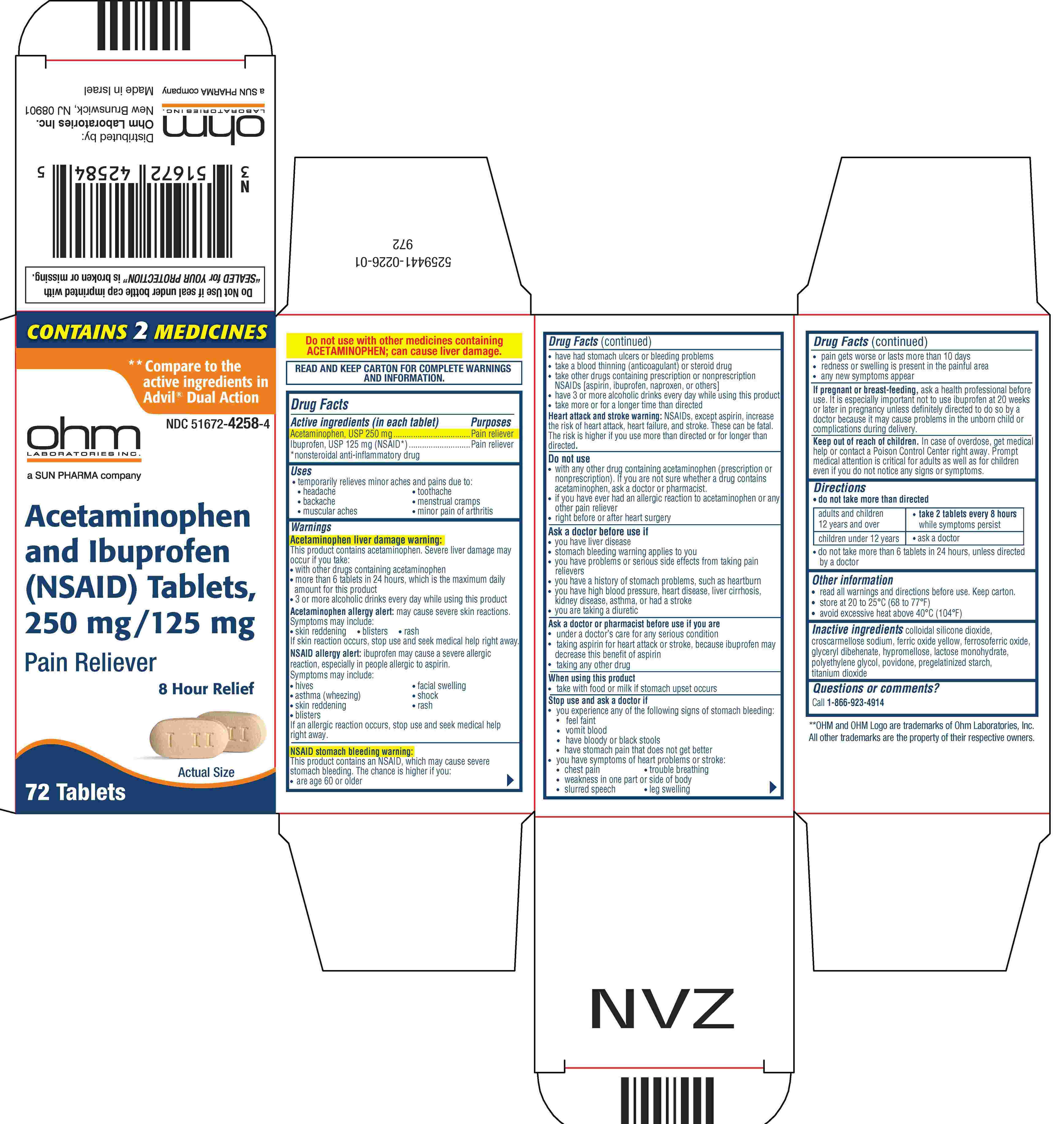 Acetaminophen 250 Mg and Ibuprofen 125 Mg Tablets package label
