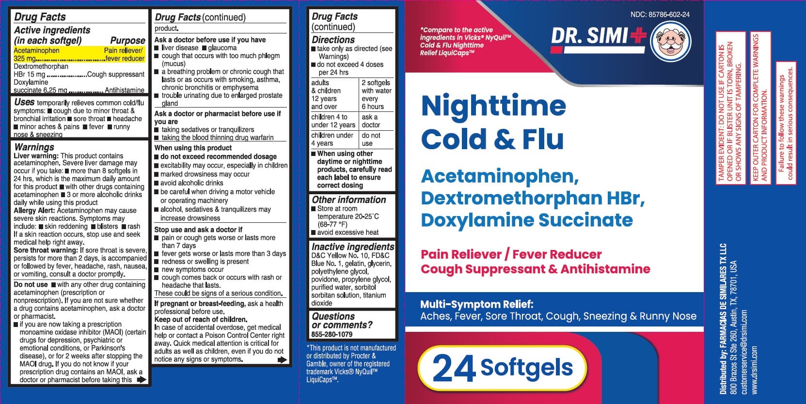 Dr. Simi Nighttime Cold and Flu (Acetaminophen 325 Mg, Dextromethorphan HBR 15 Mg, Doxylamine Succinate 6.25 Mg) package label