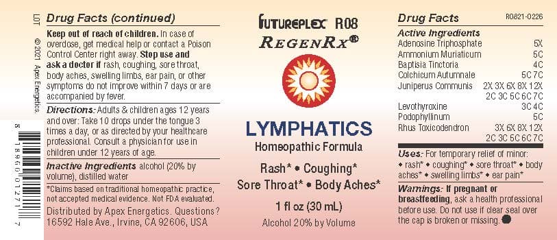 R08 (Adenosine Triphosphate, Ammonium Muriaticum, Baptisia Tinctoria, Colchicum Autumnale, Juniperus Communis, Levothyroxine, Podophyllinum, Rhus Toxicodendron) package label