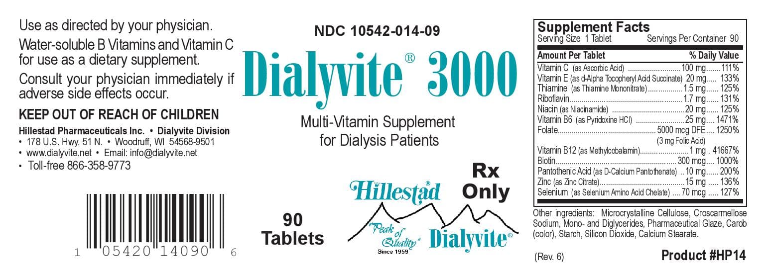 Dialyvite 3000 (Ascorbic Acid, Tocopheryl Acid Succinate, Thiamine, Riboflavin, Niacinamide, Pyridoxine, Folic Acid, Cobalamin, Biotin, Pantothenic Acid, Zinc, Selenium) package label