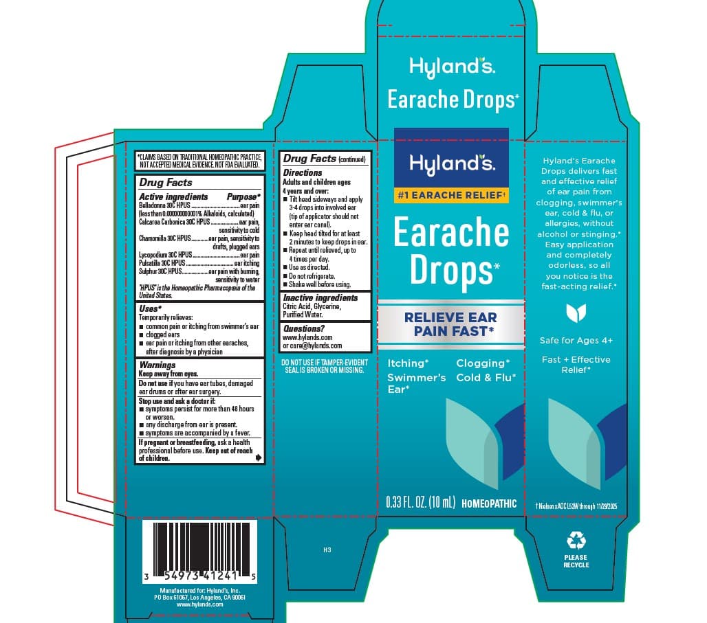 Hylands Naturals Earache Drops (Belladonna Leaf,calcium Carbonate,chamomile,lycopodium Clavatum Spore,anemone Patens Whole,sulfur) package label