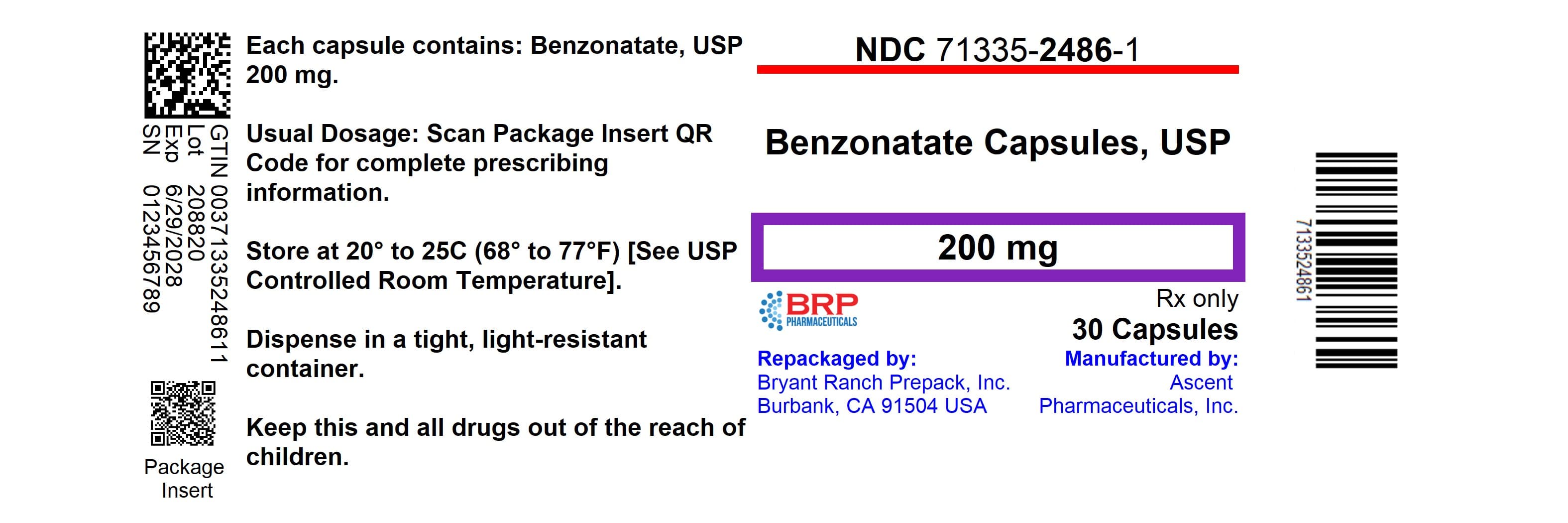 Benzonatate package label