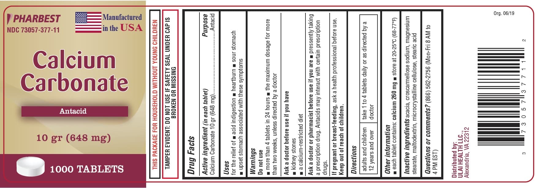 Calcium Carbonate 10gr (648 Mg) package label