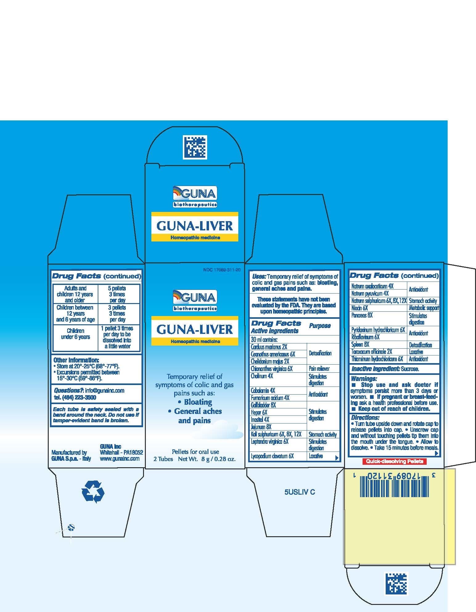Guna-Liver (Ceanothus Americanus Leaf - Chelidonium Majus - Chionanthus Virginicus Bark - Choline Hydroxide - Cobalamin - Culver Root - Fumaric Acid - Inositol - Lycopodium Clavatum Spore - Niacin - Pork Liver - Potassium Sulfate - Pyridoxine Hydrochloride - Riboflavin - Silybum Marianum Seed - Sodium Diethyl Oxalacetate - Sodium Pyruvate - Sodium Sulfate - Sus Scrofa Gall Bladder - Sus Scrofa Jejunum - Sus Scrofa Pancreas - Sus Scrofa Spleen - Taraxacum Officinale - Thiamine Hydrochloride -) package label