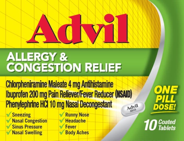 Advil Allergy and Congestion Relief (Chlorpheniramine Maleate, Ibuprofen, and Phenylephrine Hydrochloride) package label