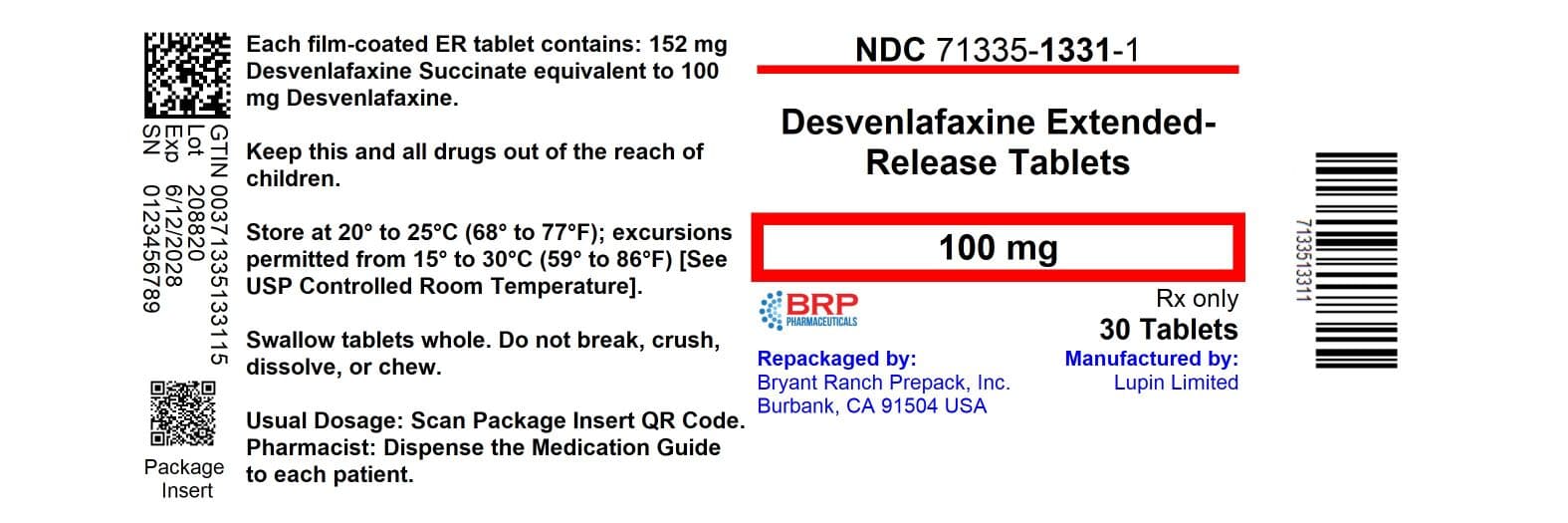 Desvenlafaxine package label