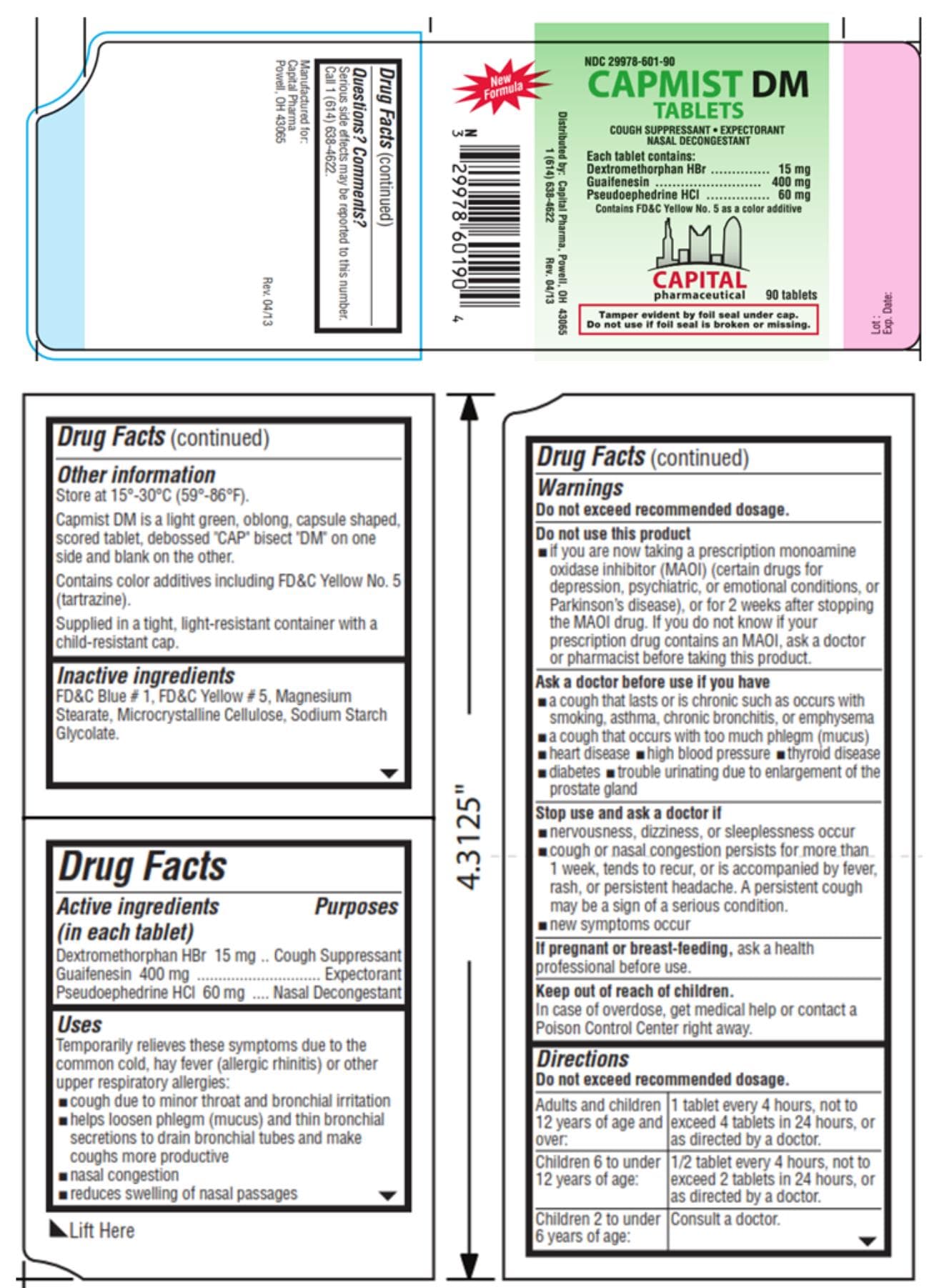 Capmist Dm (Dextromethorphan Hydrobromide, Guaifenesin and Pseudoephedrine Hydrochloride) package label