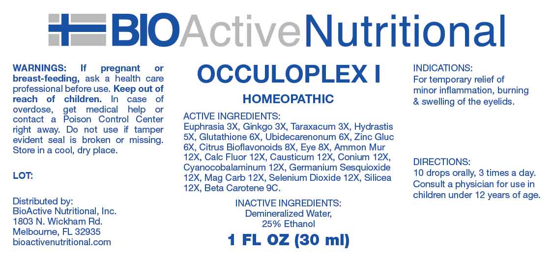 Occuloplex (Euphrasia Officinalis, Ginkgo Biloba, Taraxacum Officinale, Hydrastis Canadensis, Glutathione, Ubidecarenonum, Zincum Gluconicum, Citrus Bioflavonoids, Eye (suis), Ammonium Muriaticum, Calcarea Fluorica, Causticum, Conium Maculatum, Cyanocobalamin, Germanium Sesquioxide, Magnesia Carbonica, Selenium Dioxide, Silicea, Beta Carotene) package label