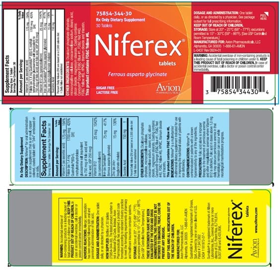 Niferex (Ferrous Asparto Glycinate, Iron, Ascorbic Acid, Folic Acid, Cyanocobalamin, Zinc, and Succinic Acid) package label