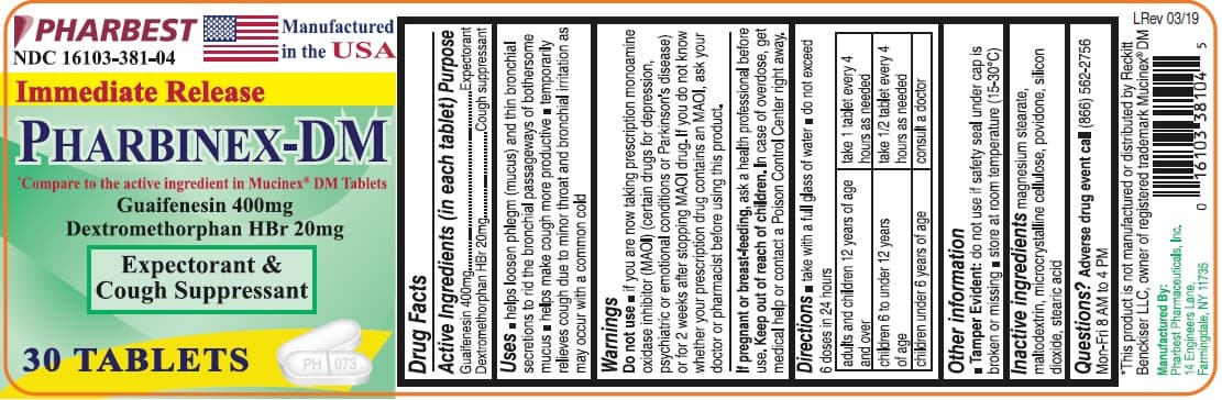 Pharbinex-Dm (Guaifenesin 400mg and Dextromethorphan HBR 20mg) package label