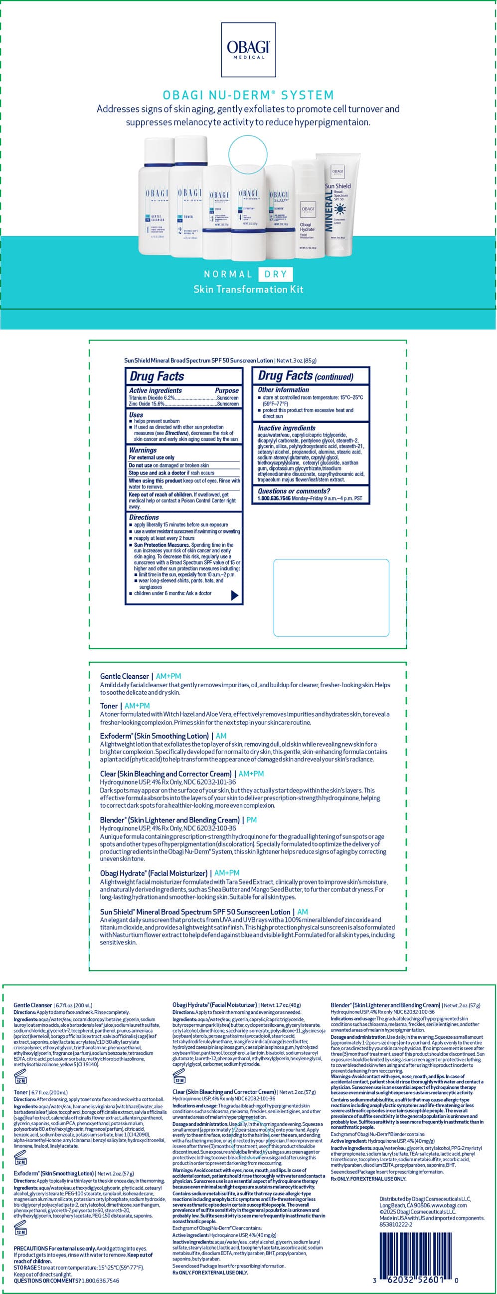 Obagi Nu-Derm System Normal-Dry Skin Transformation (Hydroquinone, Titanium Dioxide, and Zinc Oxide) package label