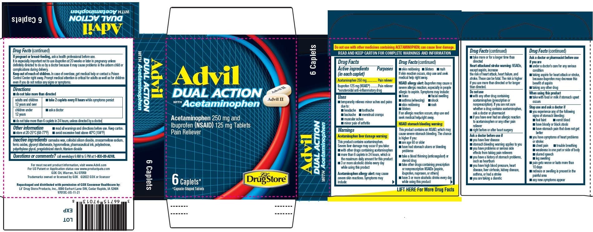 Advil Dual Action with Acetaminophen (Ibuprofen, Acetaminophen Tablet, Film Coated) package label