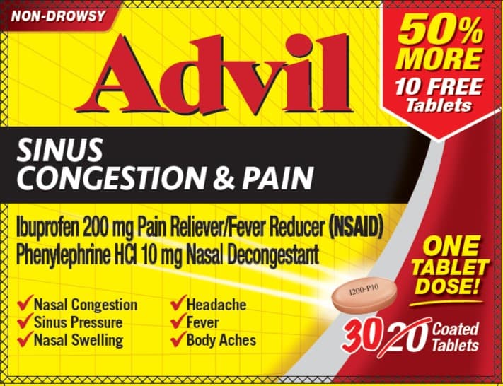 Advil Sinus Congestion and Pain (Ibuprofen, Phenylephrine Hydrochloride) package label
