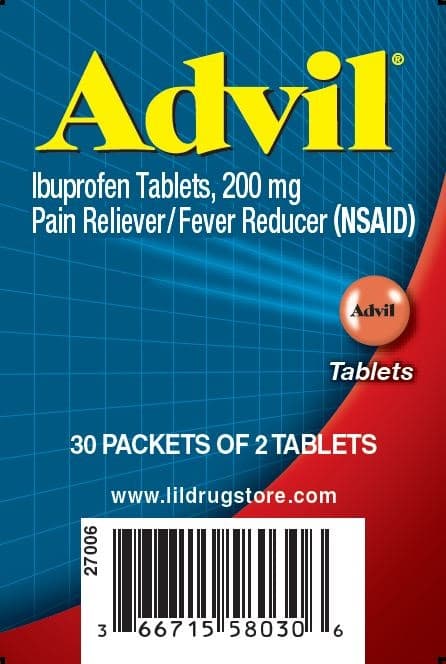 Advil (Ibuprofen Tablets, Coated) package label