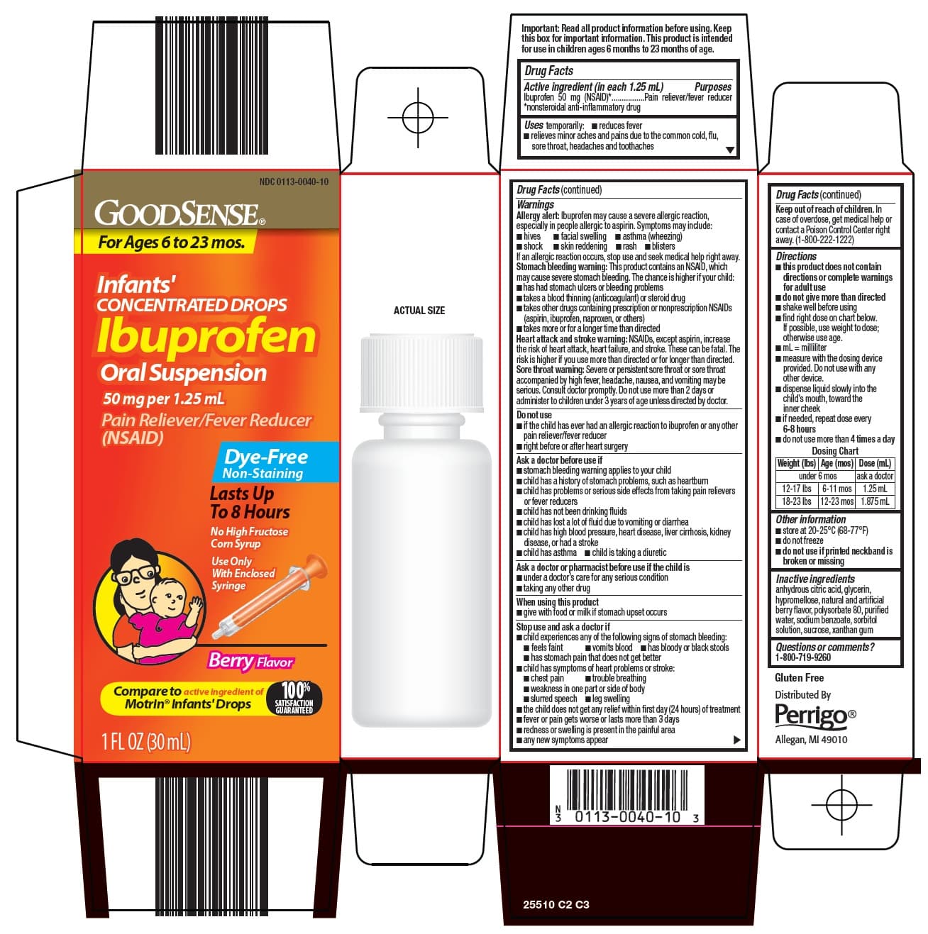 Infants Ibuprofen package label