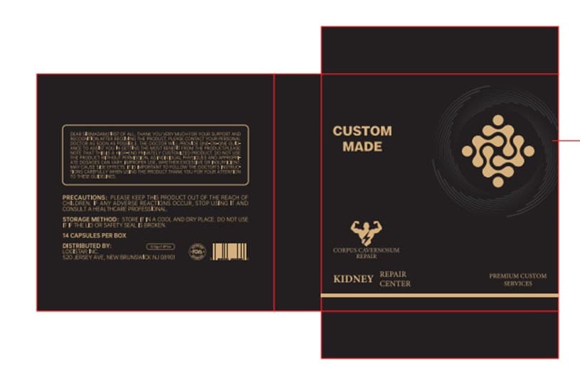 Kidney Repair Center (Niacinl-Argininecitrulline Malate Zinc Citrate Maca Root Extract Oyster Concentrated Powder Selenium-Rich Yeast Ginseng Extract) package label