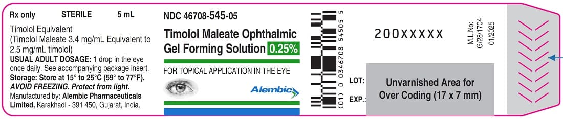 Timolol Maleate Ophthalmic Gel Forming Solution 0.25% package label