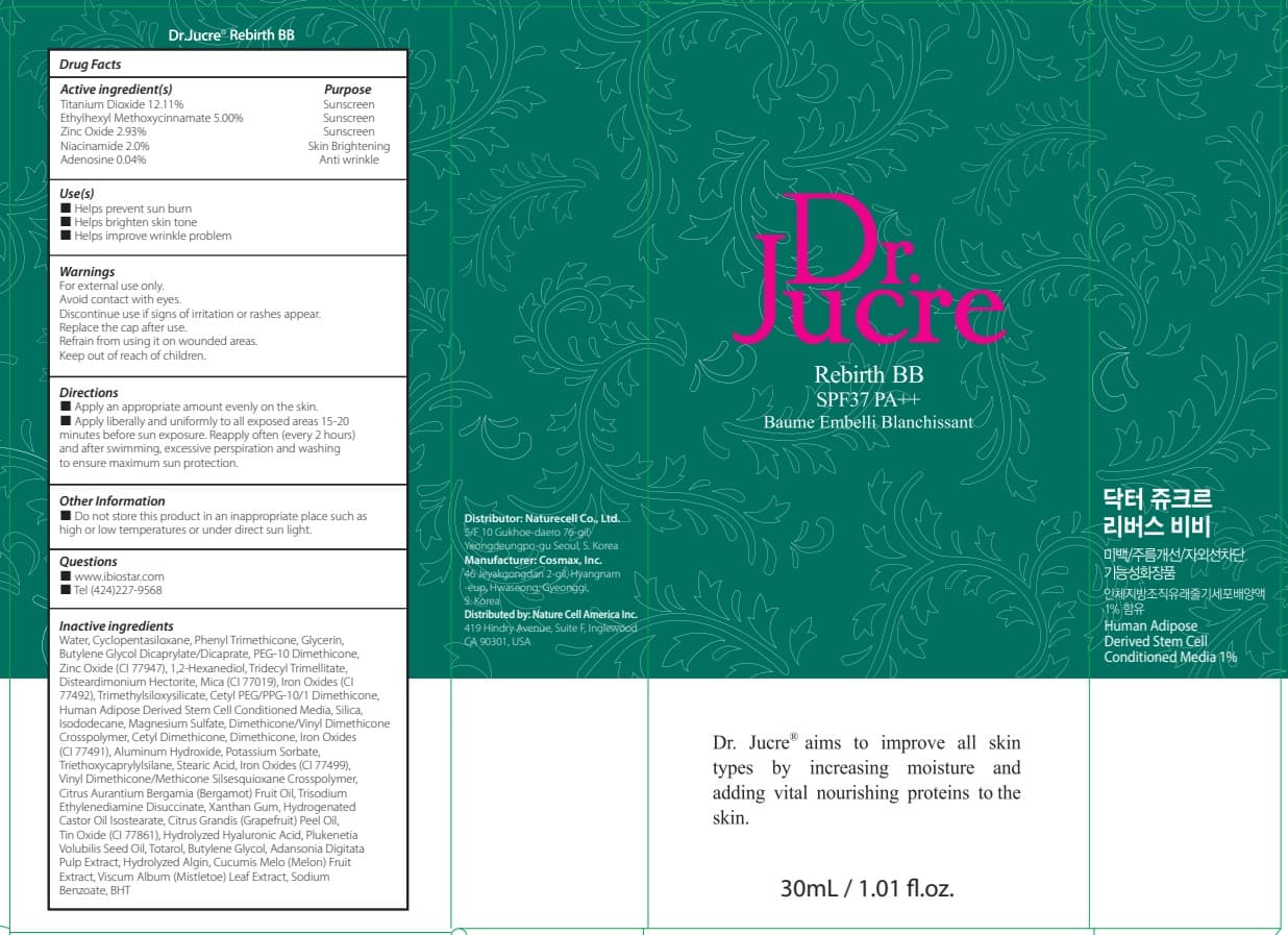Dr.jucre Rebirth Bb (Titanium Dioxide, Octinoxate, Zinc Oxide, Niacinamide, Adenosine) package label