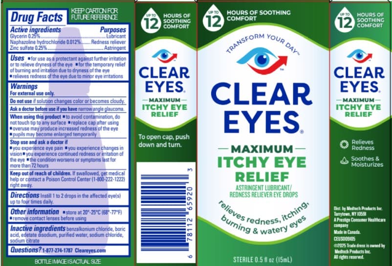 Clear Eyes Maximum Itchy Eye Relief — Reference image, actual packaging may vary
