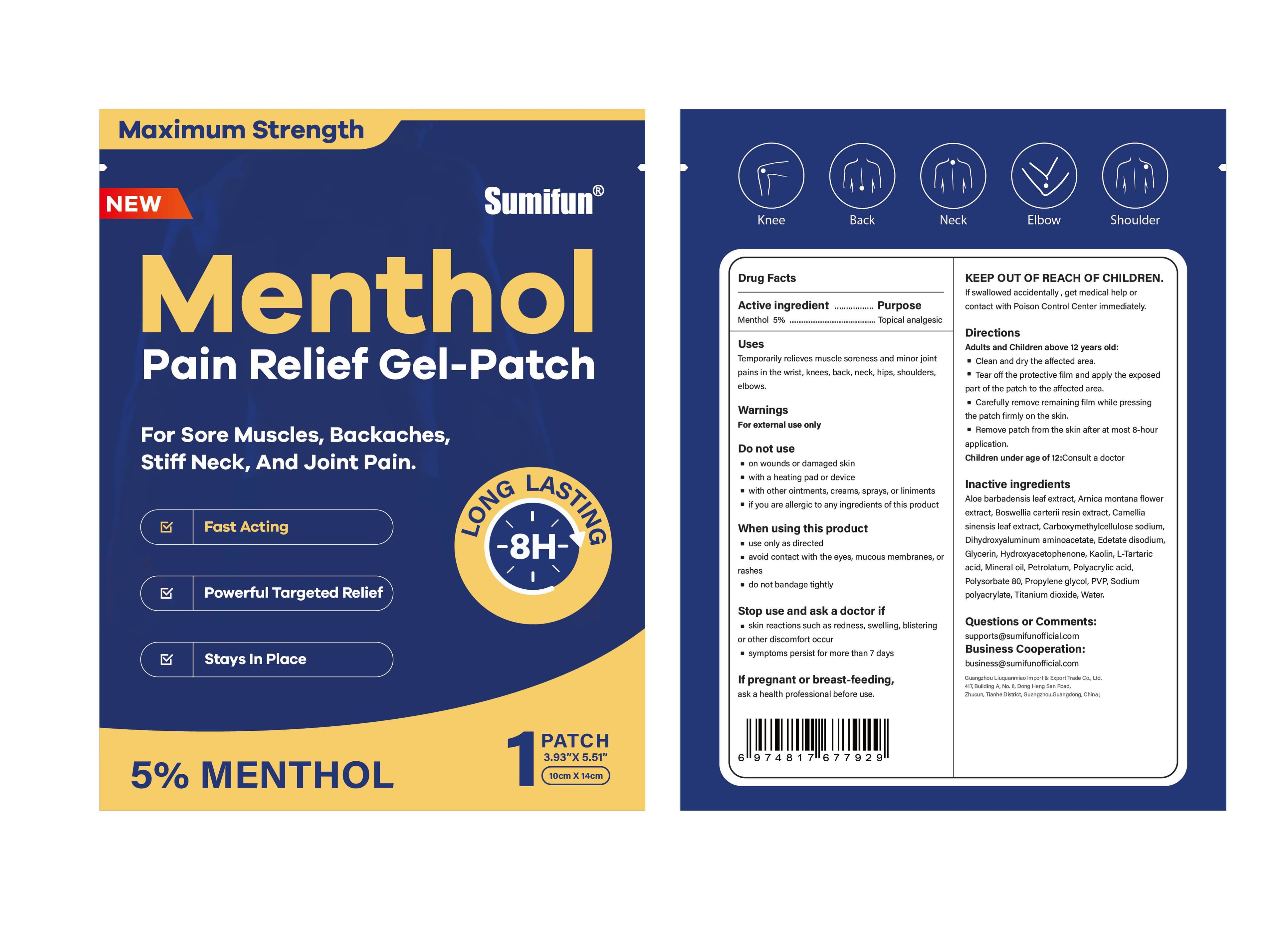 Menthol Pain Relief Gel Patch — Reference image, actual packaging may vary