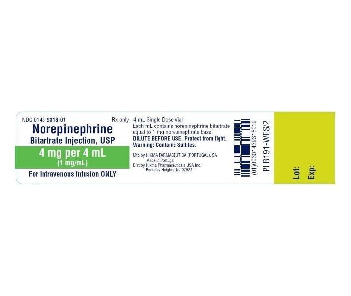 Norepinephrine Bitartrate — Reference image, actual packaging may vary