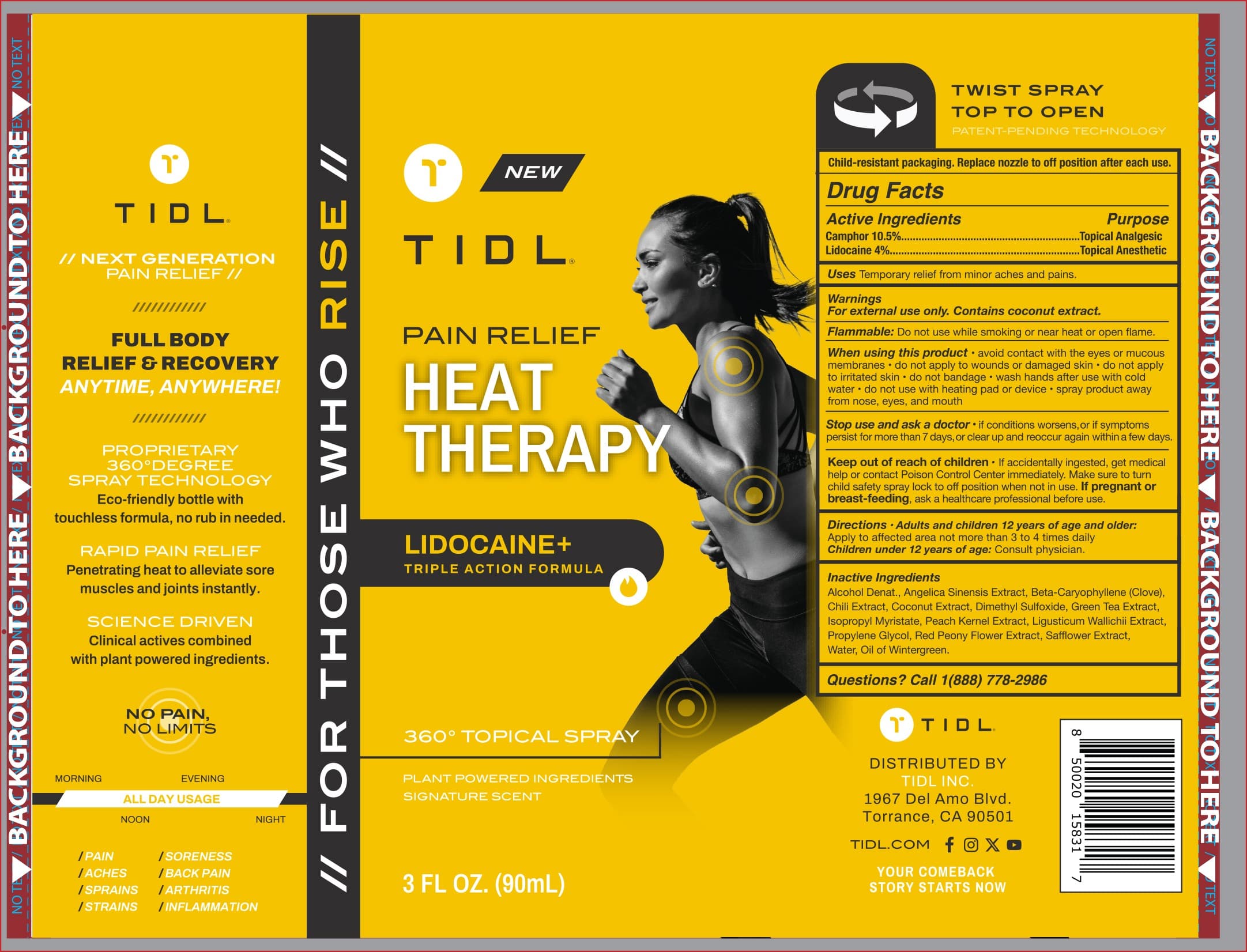 Tidl Pain Relief Heat Therapy Spray. — Reference image, actual packaging may vary