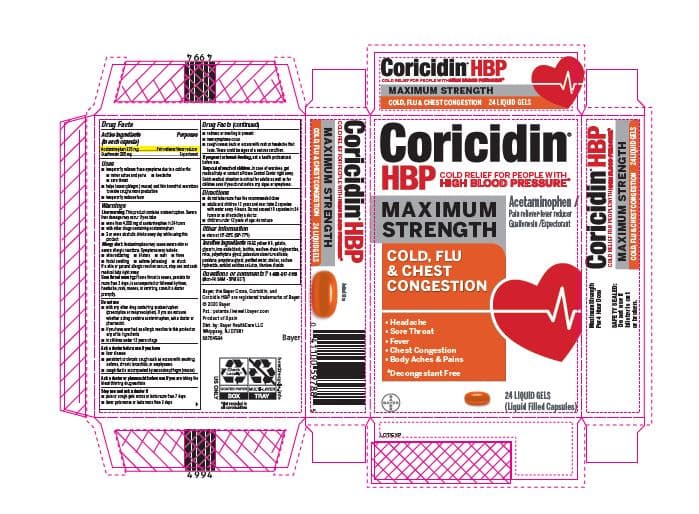 Coricidin Hbp Maximum Strength Cold Flu and Chest Congestion package label