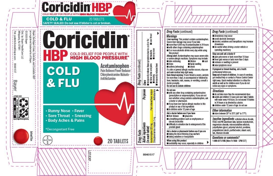 Coricidin Hbp package label